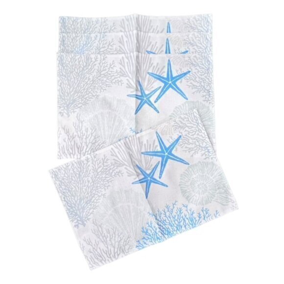 Ocean Coastal Table Placemats Set Of 4 Blue Grey Starfish Coral Beach NEW - Picture 1 of 9